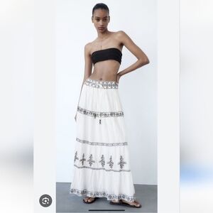 Zara Embroidered Midi Cotton Lined Skirt